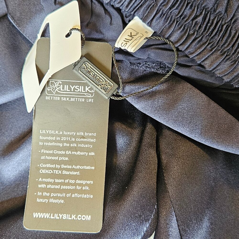 LilySilk Mulberry Silk Navy jogger pants - Picture 6 of 8